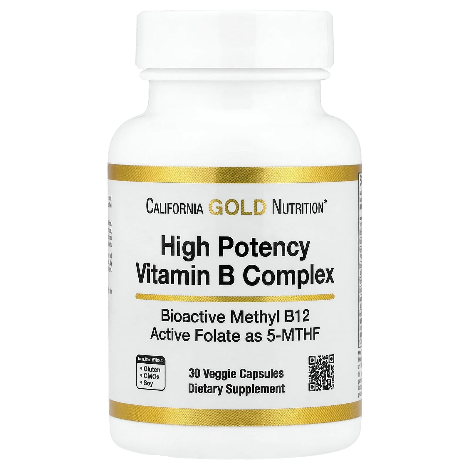 Комплекс витаминов B California Gold Nutrition High Potency with Methyl Folate & Methyl B12, 30 растительных капсул — фото 3