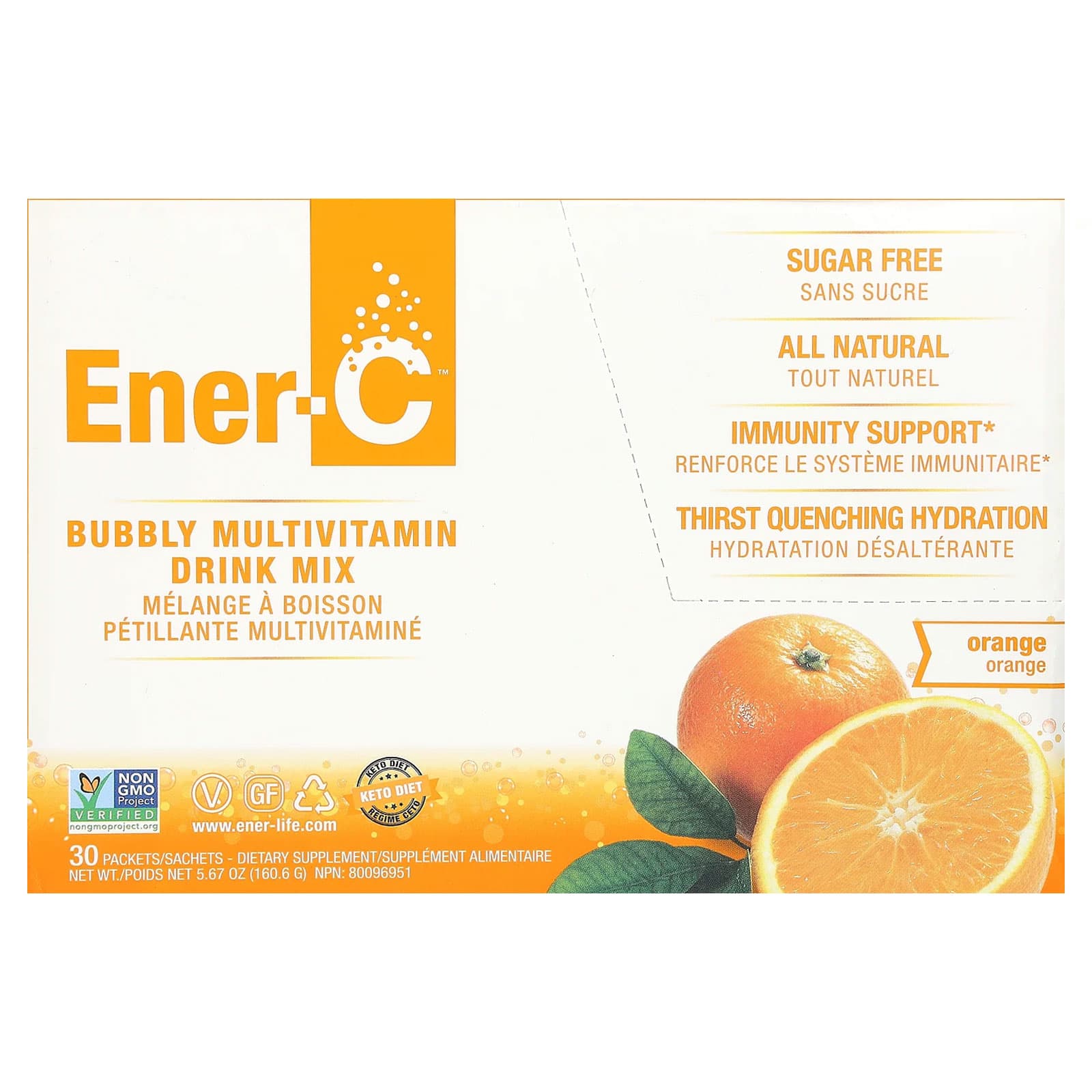 Мультивитамины Ener-C Bubbly Drink Mix Orange, без сахара, оттенок 30 Packets, 1000 мг, 5.35 г, смесь для напитка — фото 3