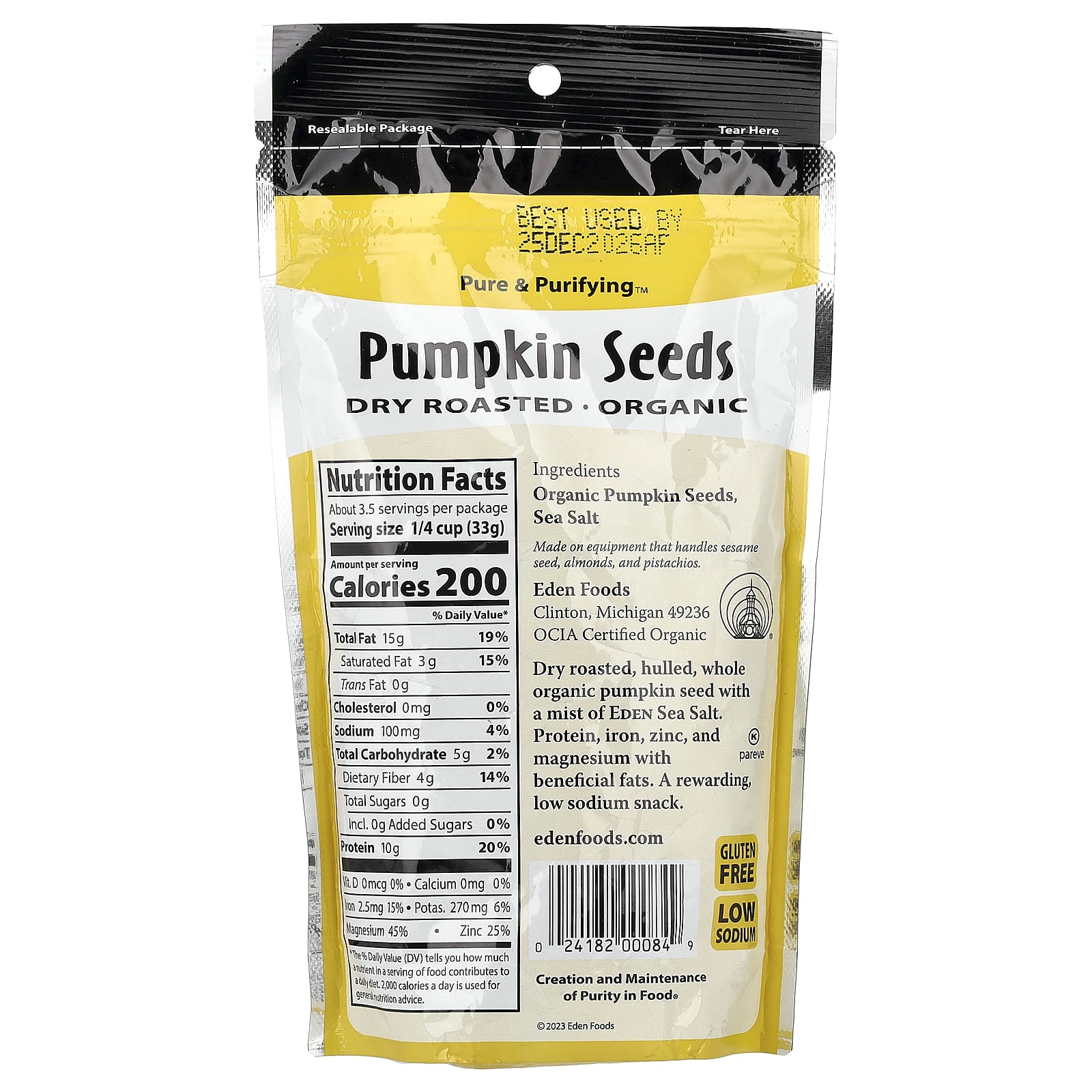 Семена тыквы Eden Foods Dry Roasted, 113 г — фото 2