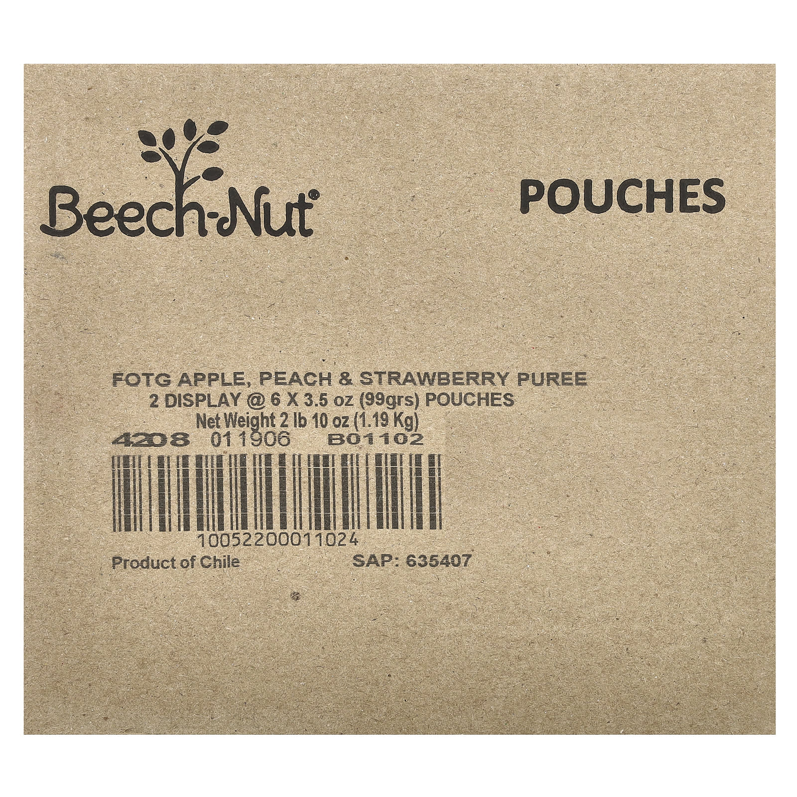 Фрукты Beech-Nut, 6+ месяцев, Яблоко, Персик и Клубника, 12 пакетиков по 99 г — фото 3