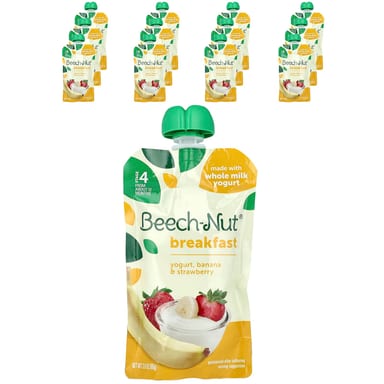 Завтрак Beech-Nut, 12 пакетов, йогурт, банан и клубника, 99 г каждый