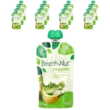 Овощи Beech-Nut, 6+ месяцев, Цукини, Шпинат и Банан, 12 пакетиков по 99 г