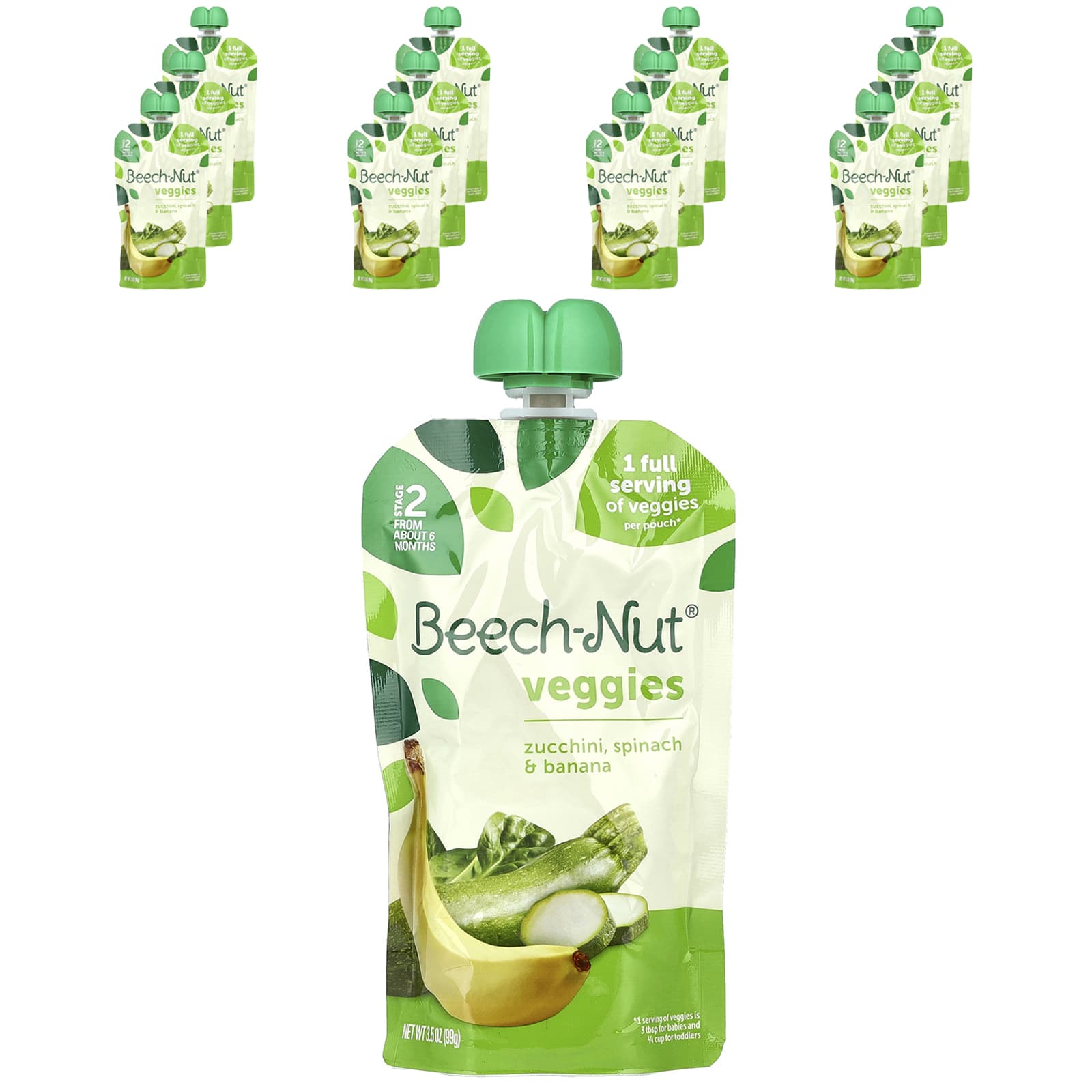 Овощи Beech-Nut, 6+ месяцев, Цукини, Шпинат и Банан, 12 пакетиков по 99 г — фото 2