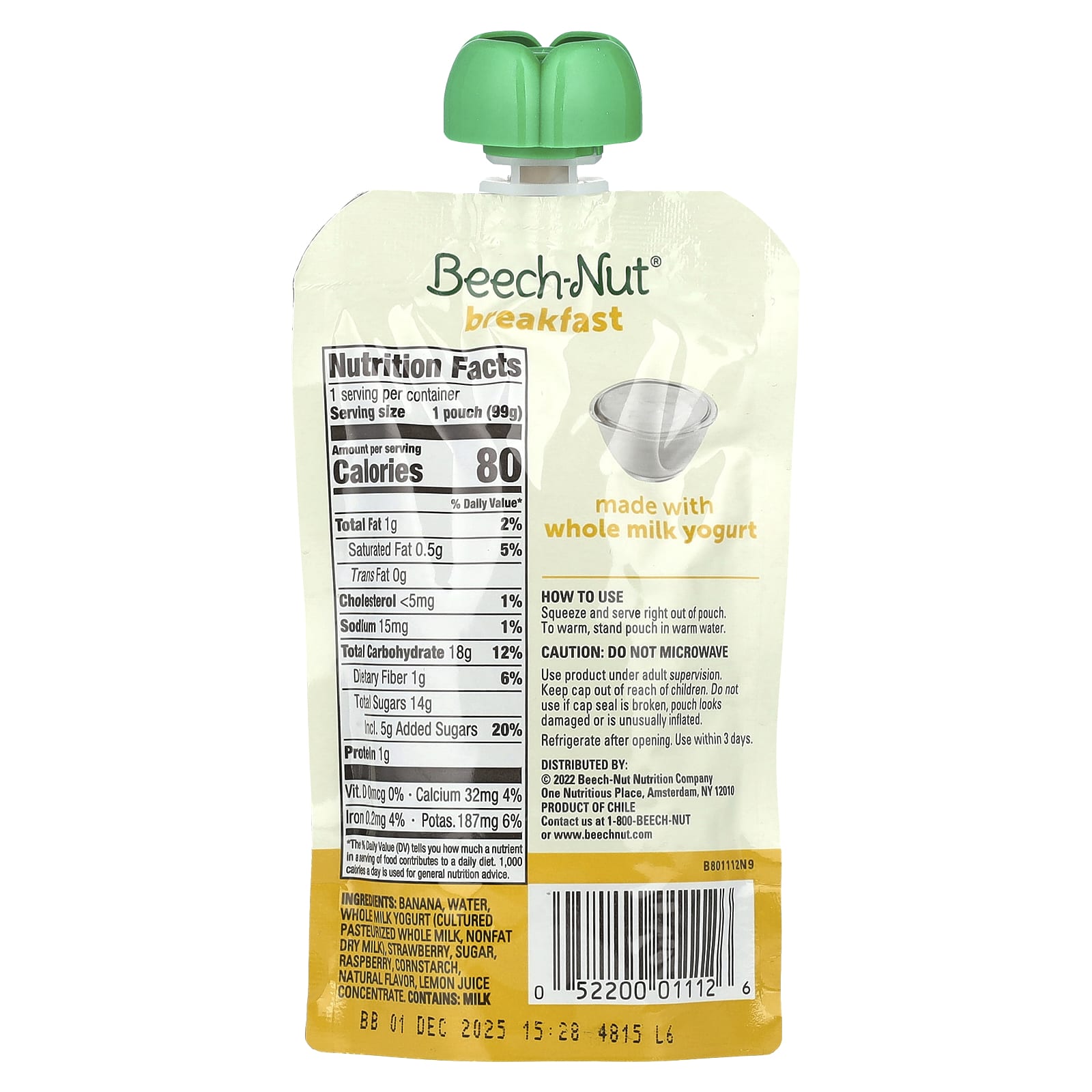 Завтрак Beech-Nut, 12 пакетов, йогурт, банан и смешанные ягоды, 99 г каждый