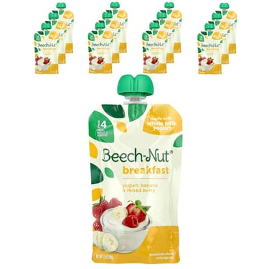 Завтрак Beech-Nut, 12 пакетов, йогурт, банан и смешанные ягоды, 99 г каждый