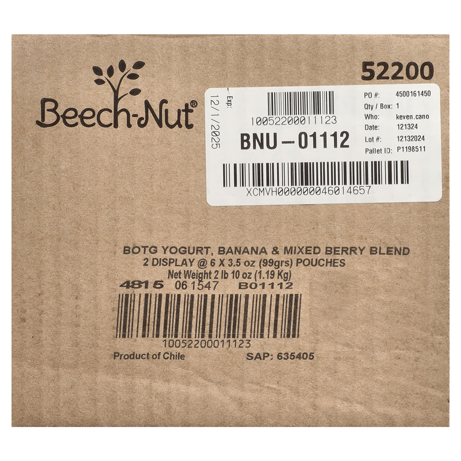 Завтрак Beech-Nut, 12 пакетов, йогурт, банан и смешанные ягоды, 99 г каждый — фото 3