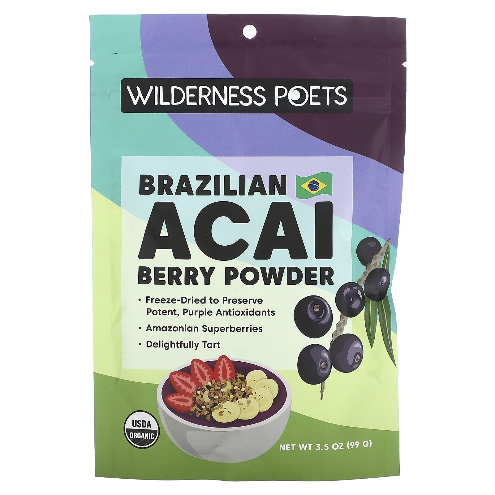 Порошок Wilderness Poets, вкус Organic Brazilian Acai Berry Powder, 99 г