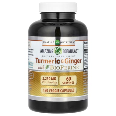 Куркума Amazing Nutrition & Ginger with BioPerine, 180 растительных капсул