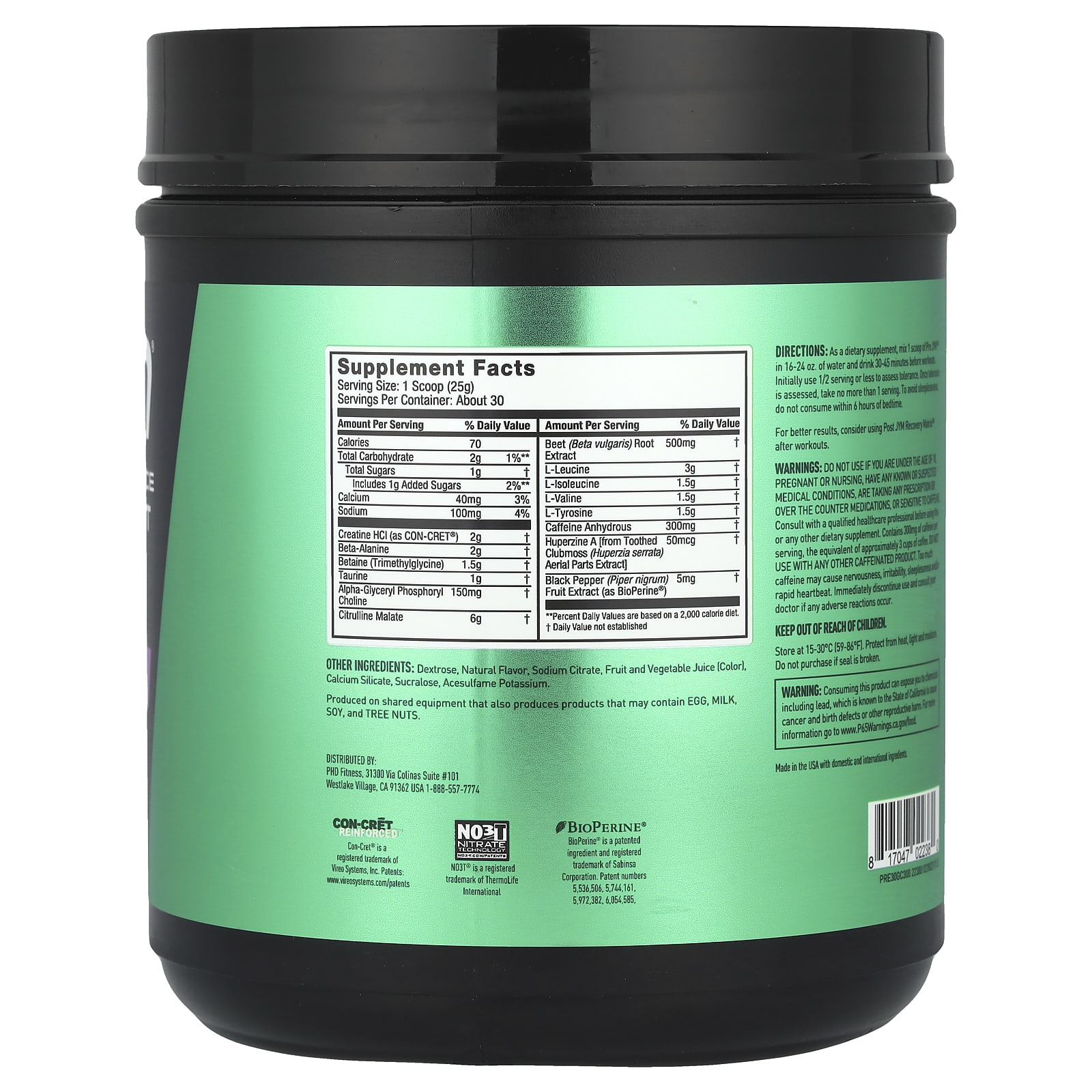 Предтренировочный комплекс JYM Supplement Science Pre JYM® High Performance, вкус Grape Candy, 750 г — фото 2
