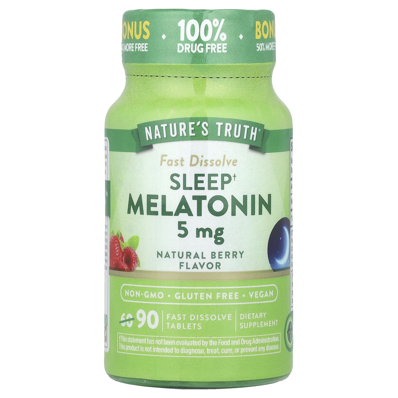 Мелатонин Nature's Truth Sleep 90 Fast Dissolve Tablets, вкус Natural Berry, 5 мг, таблетки