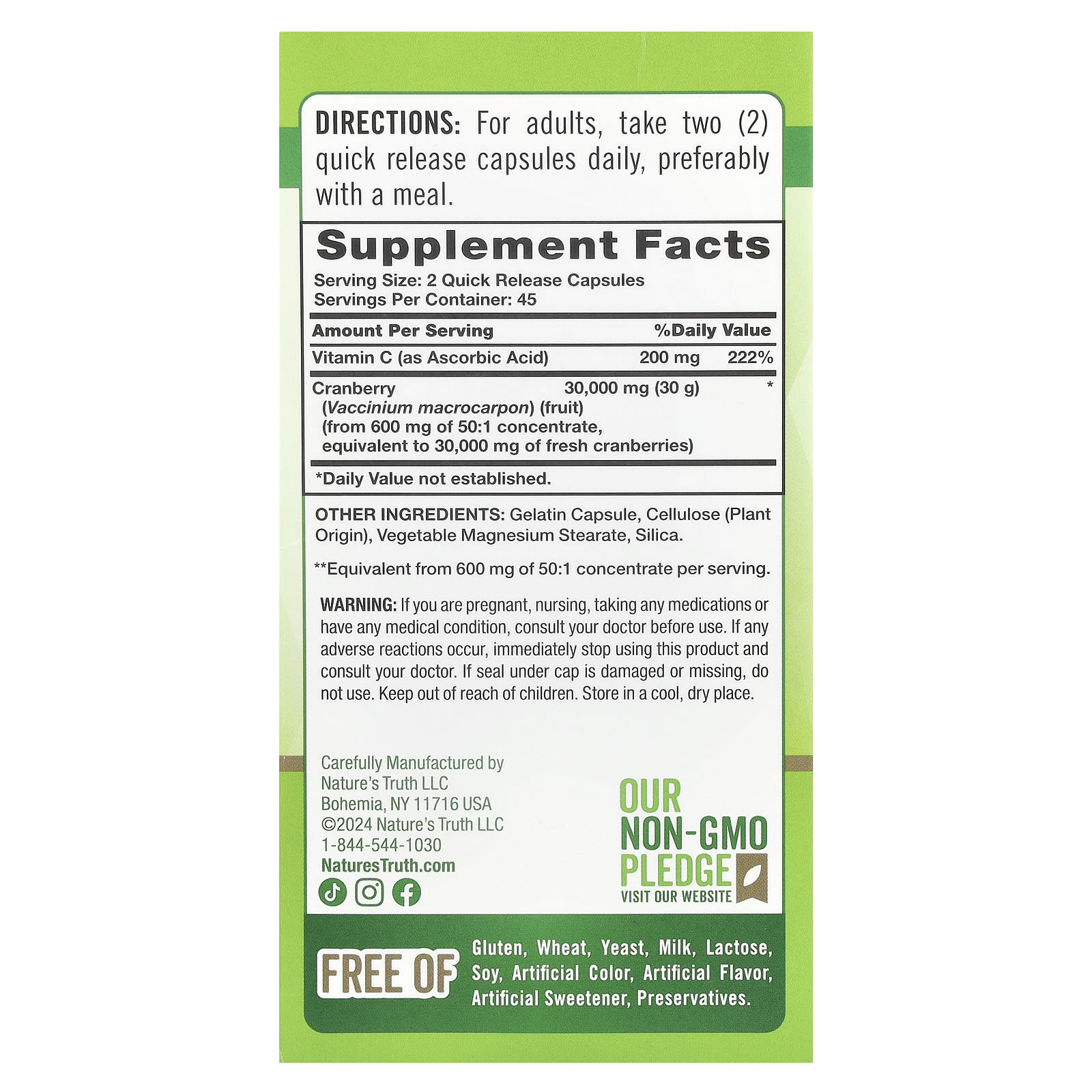 Клюква Nature's Truth Triple Strength 90 Quick Release Capsules, вкус Cranberry Concentrate Plus Vitamin C, капсулы — фото 3