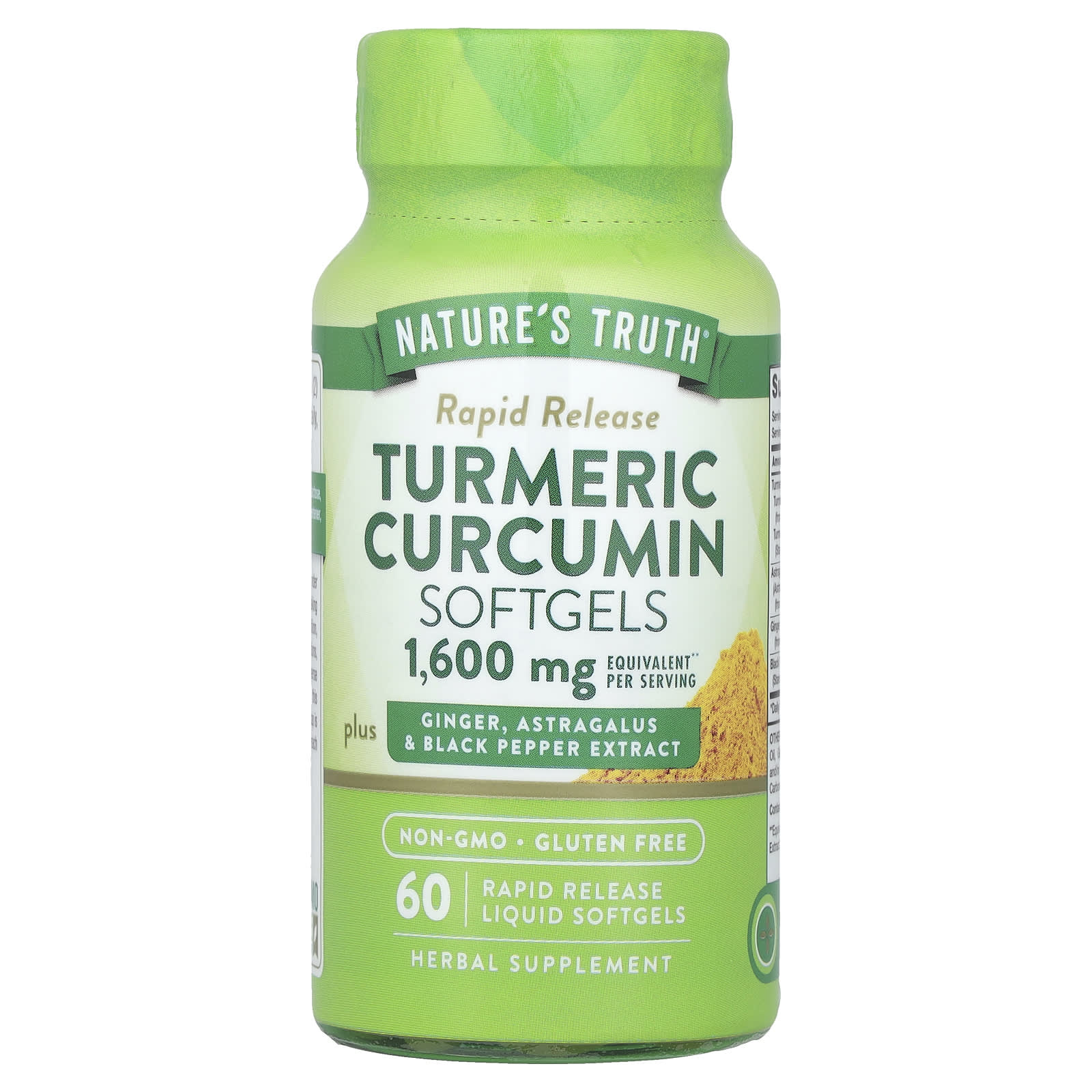 Куркумин Nature's Truth Turmeric plus Ginger Astragalus & Black Pepper Extract 60 Rapid Release, мягкие капсулы