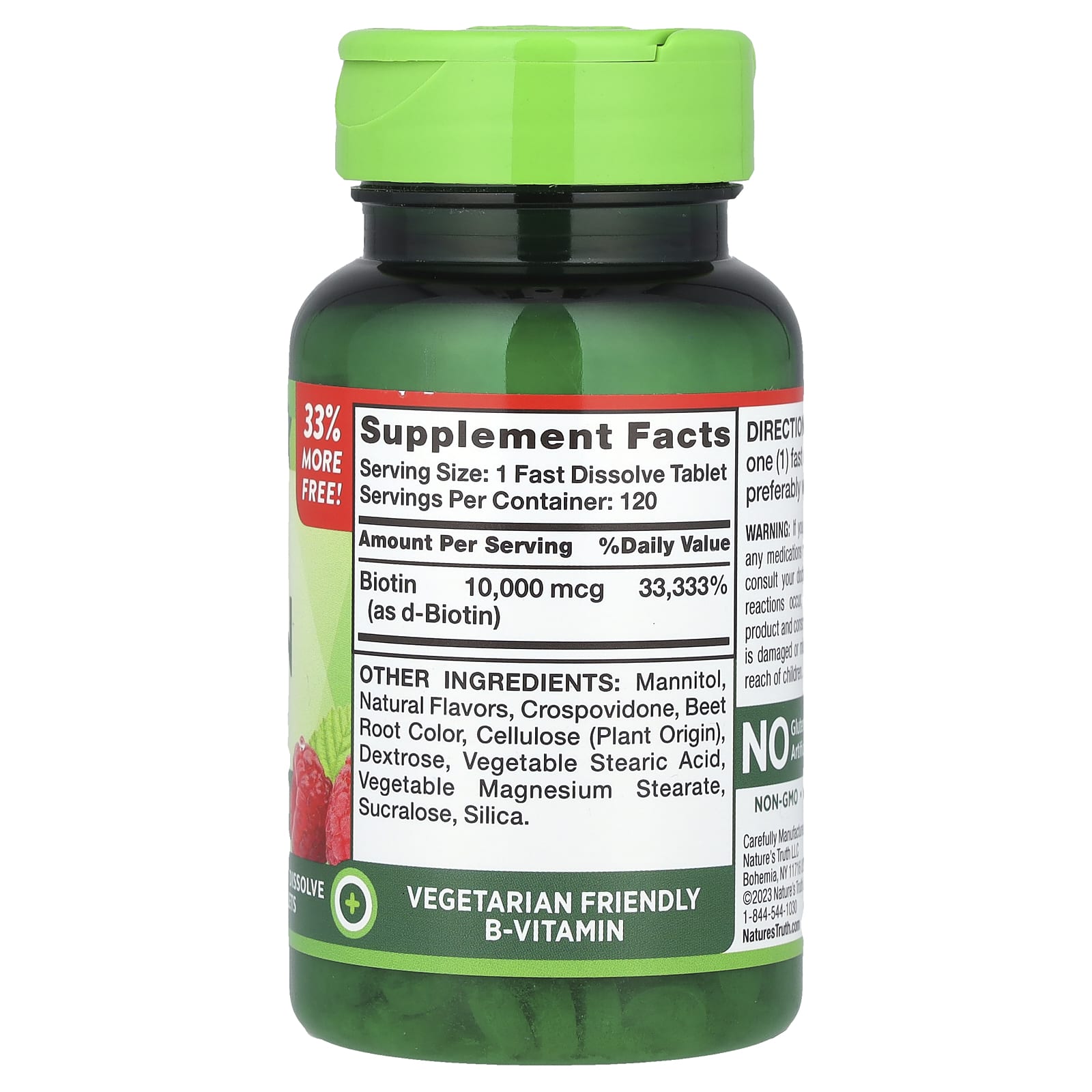 Биотин Nature's Truth Maximum 120 Fast Dissolve Tablets, вкус Natural Berry, 10000 мкг, таблетки — фото 2