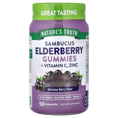 Бузина Nature's Truth Sambucus Vitamin C Zinc Gummies, вкус Delicious Berry, 50 жевательных пастилок