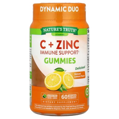 Цинк Nature's Truth C Immune Support Gummies 60 Vegan Gummies, вкус Natural Lemon, жевательные пастилки