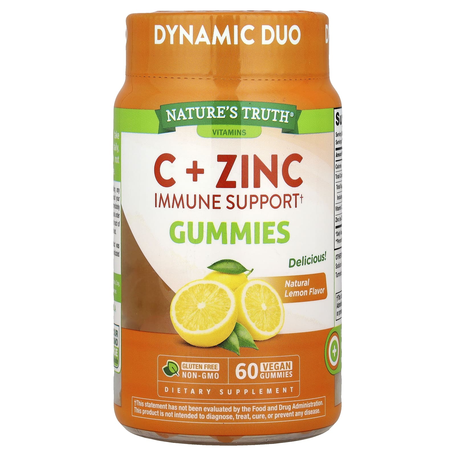 Цинк Nature's Truth C Immune Support Gummies 60 Vegan Gummies, вкус Natural Lemon, жевательные пастилки
