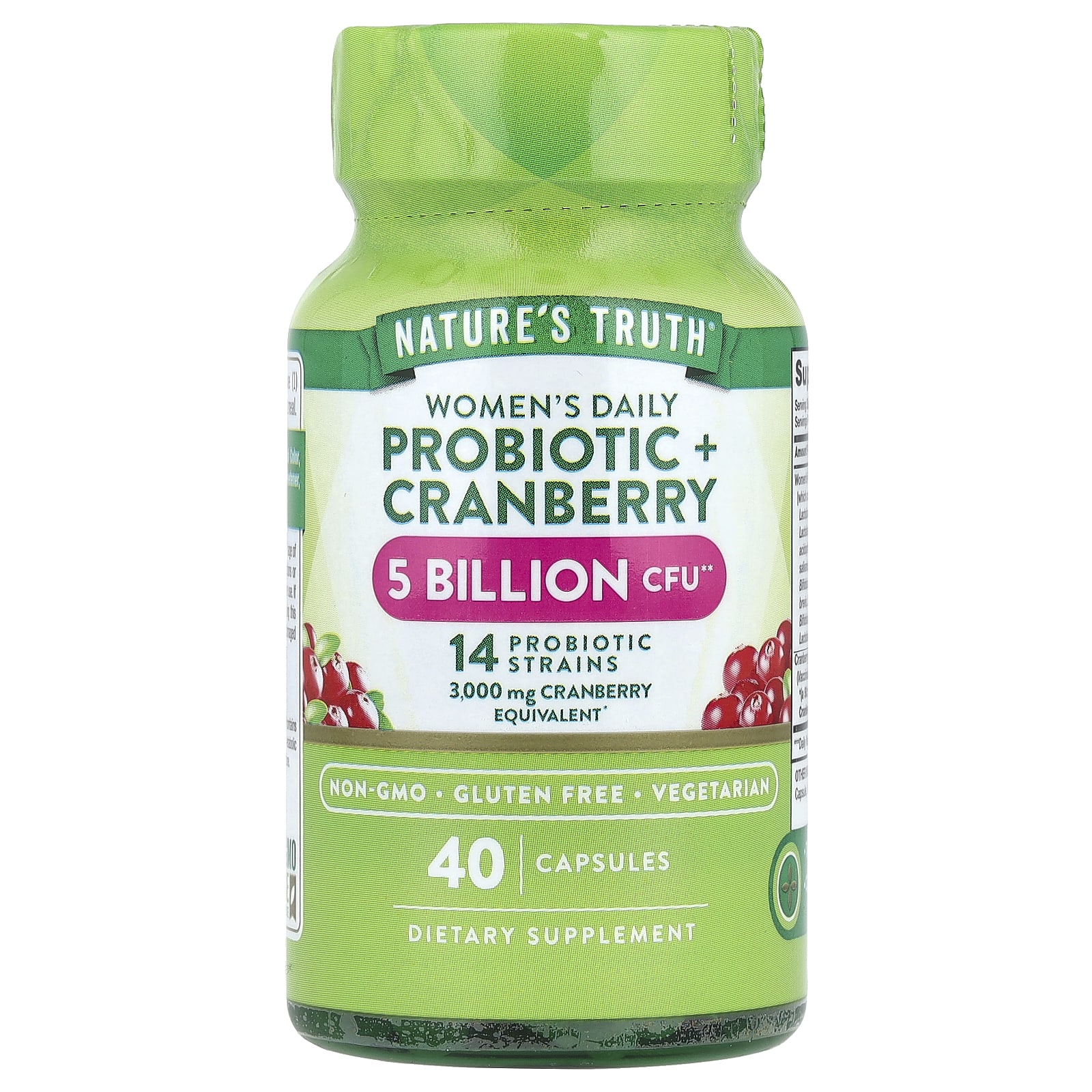 Клюква Nature's Truth, вкус Women's Daily Probiotic Cranberry, 40 капсул