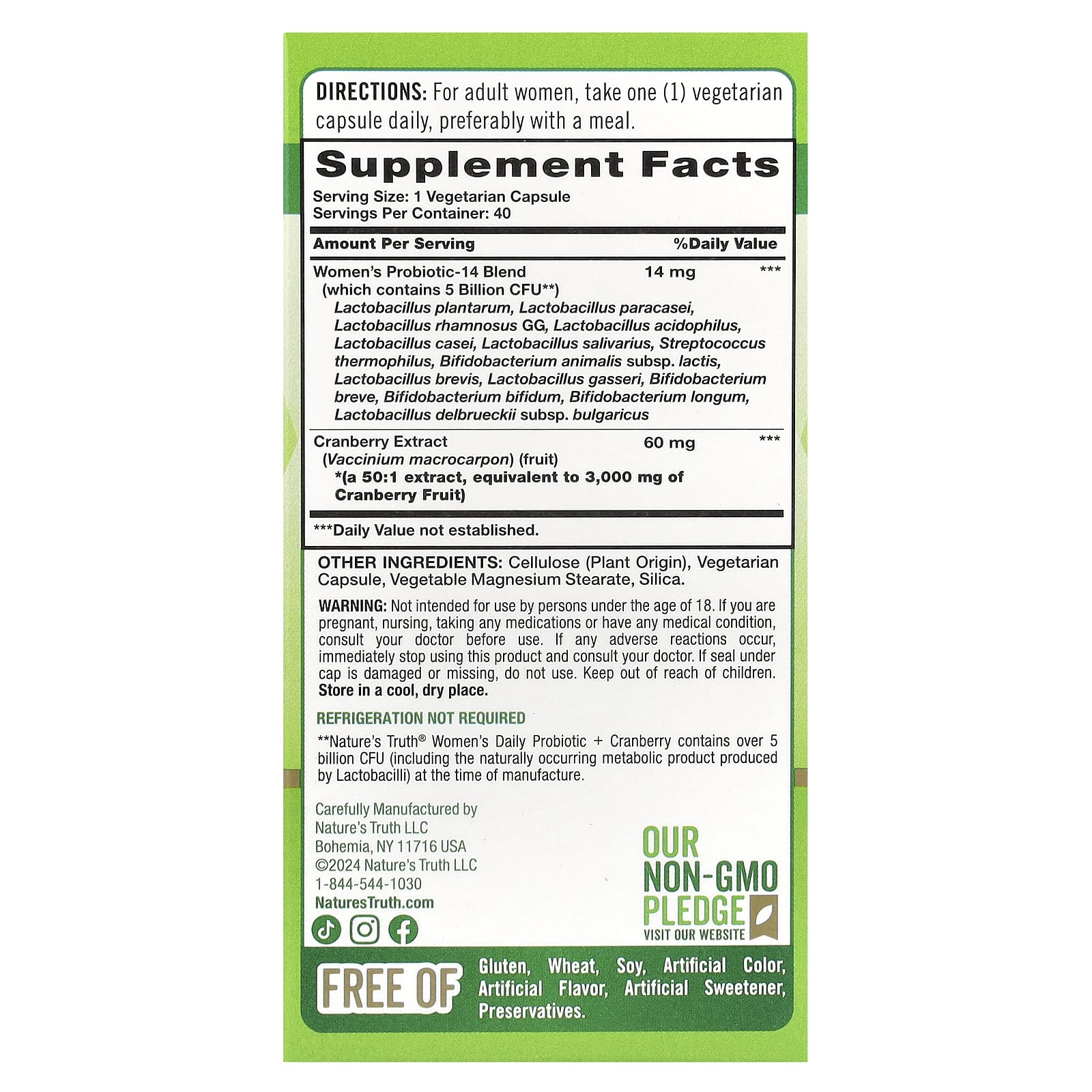 Клюква Nature's Truth, вкус Women's Daily Probiotic Cranberry, 40 капсул — фото 3