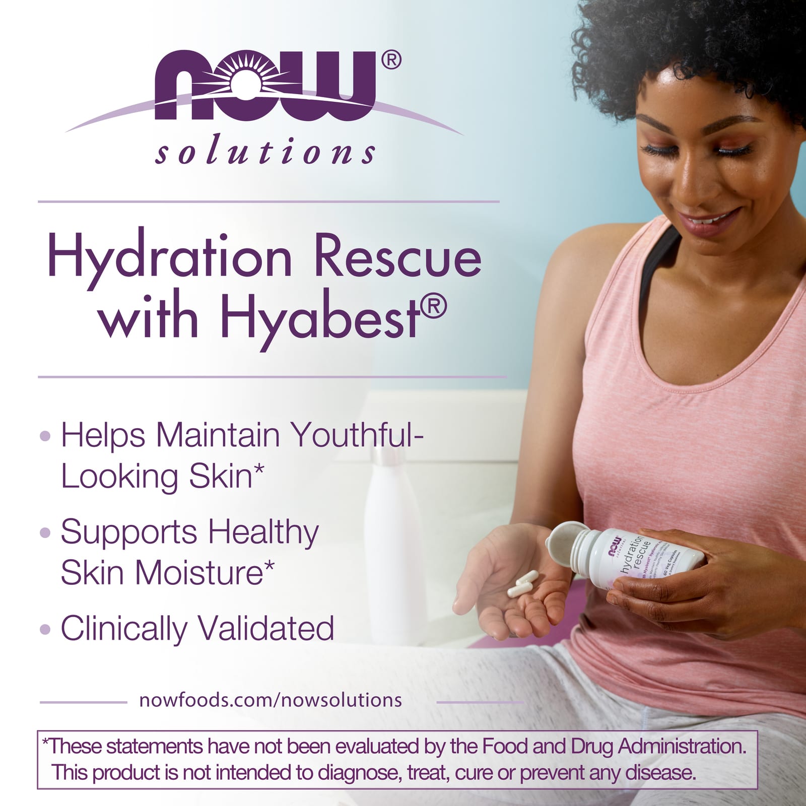 Гиалуроновая кислота NOW Foods Solutions Hydration Rescue with Hyabest®, 60 капсул — фото 4