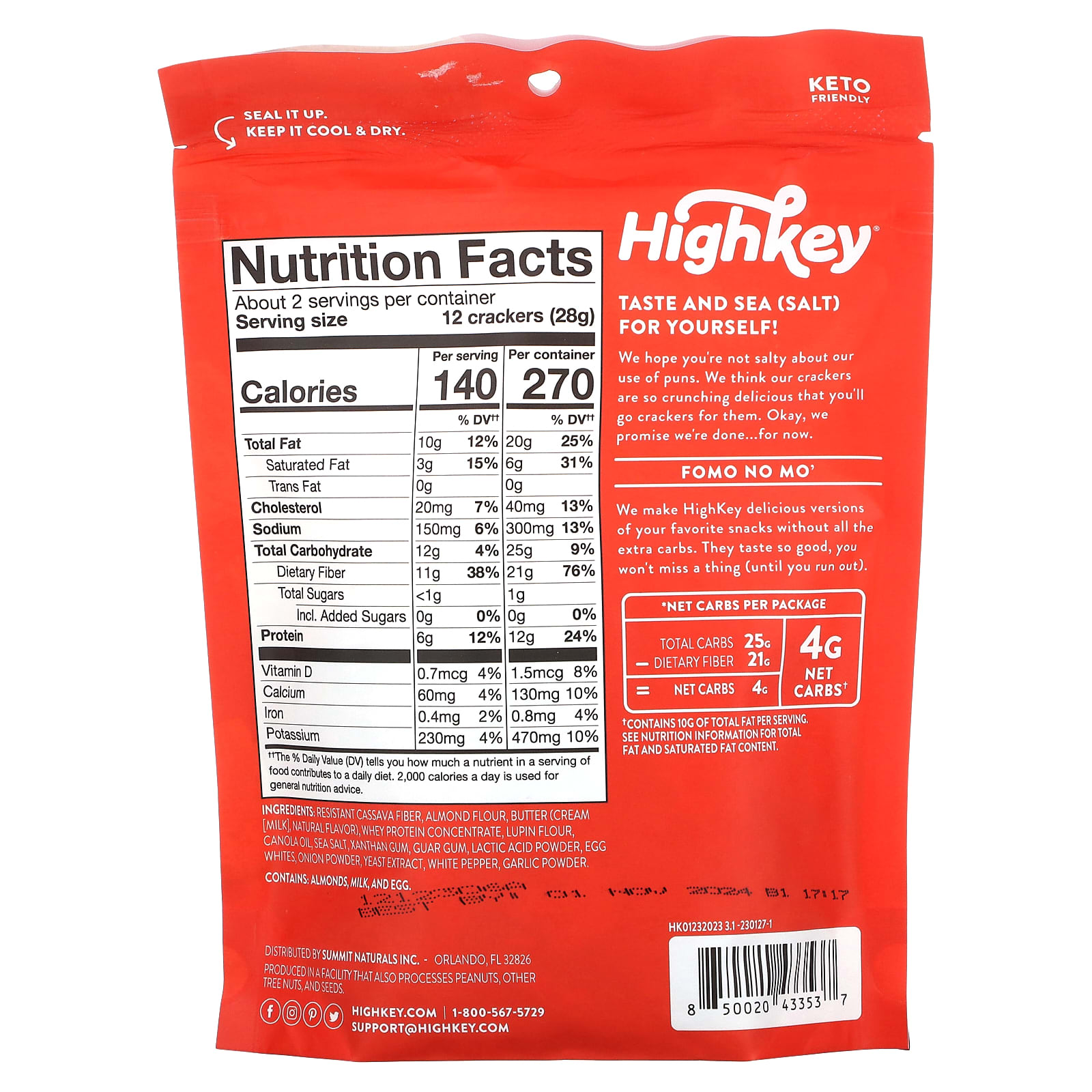 Крекеры HighKey Almond Flour Sea Salt, 56.6 г — фото 2