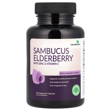 Бузина Futurebiotics, вкус Sambucus Elderberry with Zinc & Vitamin C, 60 растительных капсул