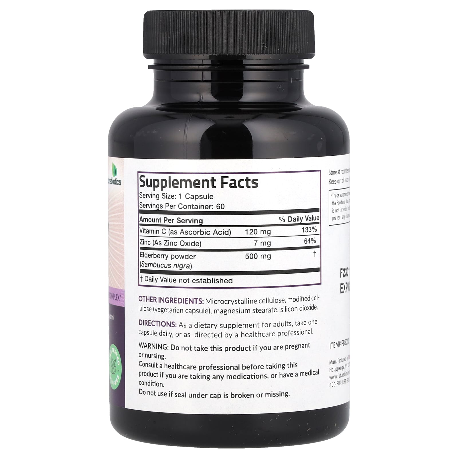 Бузина Futurebiotics, вкус Sambucus Elderberry with Zinc & Vitamin C, 60 растительных капсул — фото 2