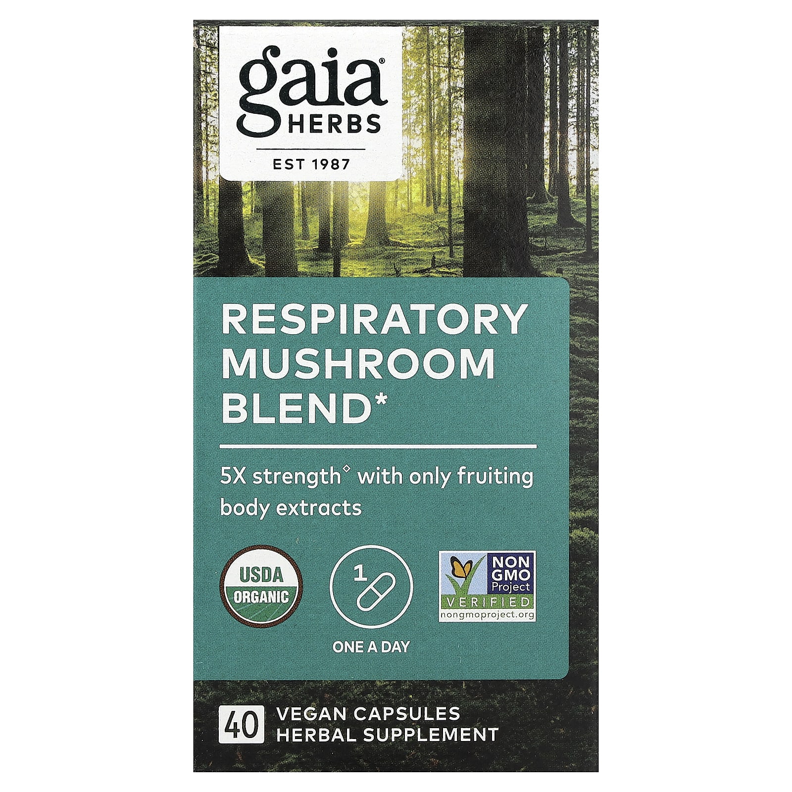 Смешанный грибной комплекс для дыхательной системы Gaia Herbs, 40 веганских капсул — фото 2