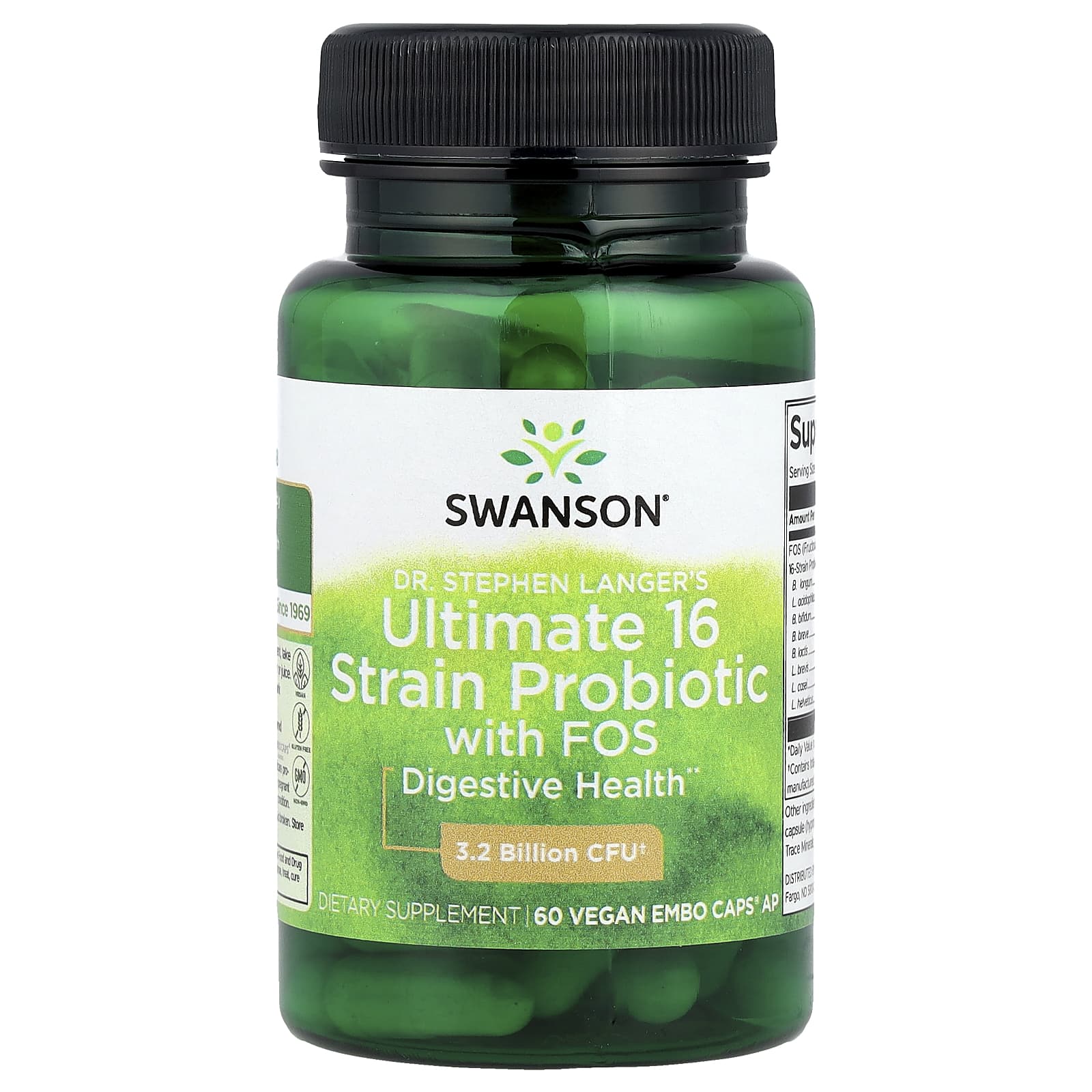 Пробиотик Swanson Dr. Stephen Langer's Ultimate 16 Strain with FOS 60 Vegan EMBO Caps® AP
