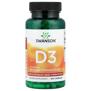 Фото товара: Витамин D3 Swanson Higher Potency, 50 мкг (2000 МЕ), 250 капсул