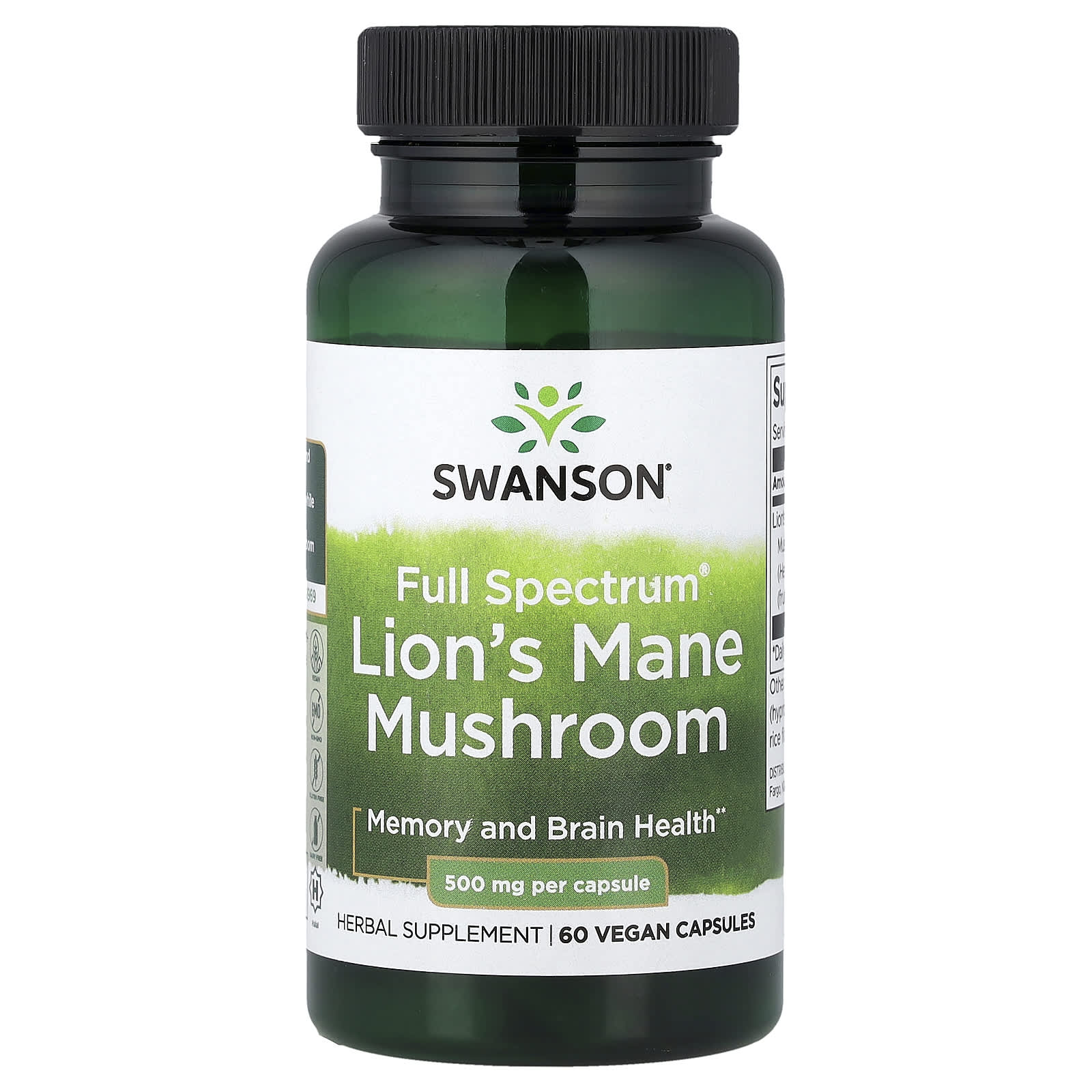 Ежовик гребенчатый Swanson Full Spectrum® Mushroom, 500 мг, 60 растительных капсул