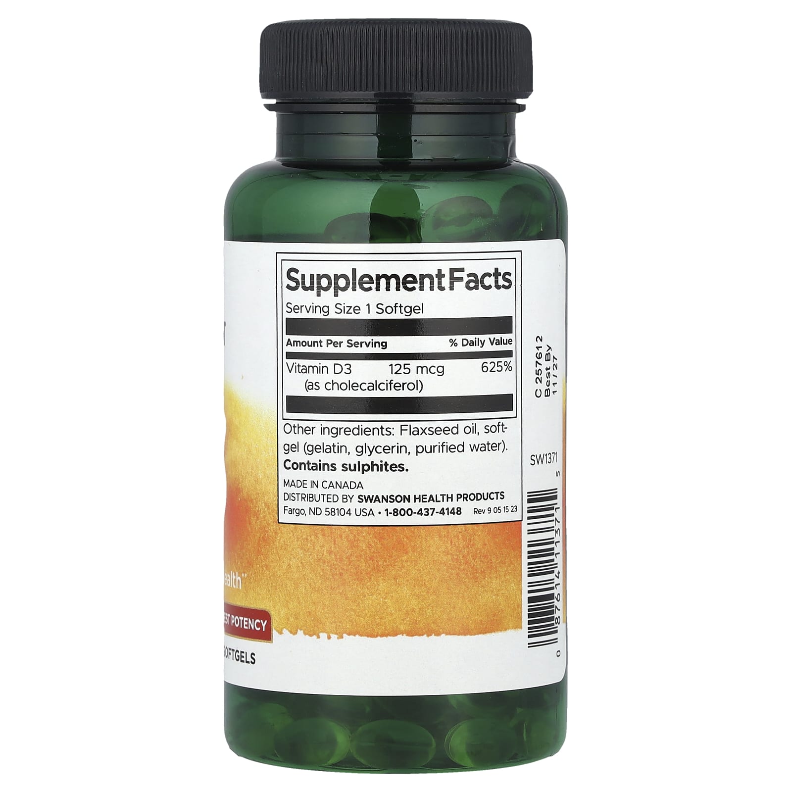 Витамин D3 Swanson Highest Potency, 125 мкг (5000 МЕ), 250 мягких капсул — фото 2