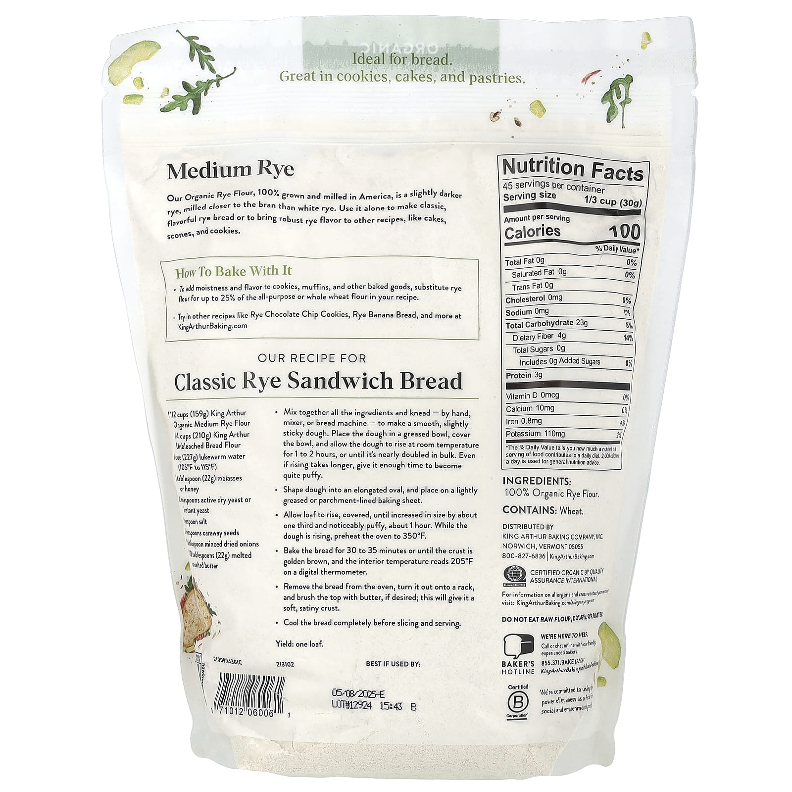 Мука King Arthur Baking Company Organic Classic Medium Rye, 1.36 кг — фото 2