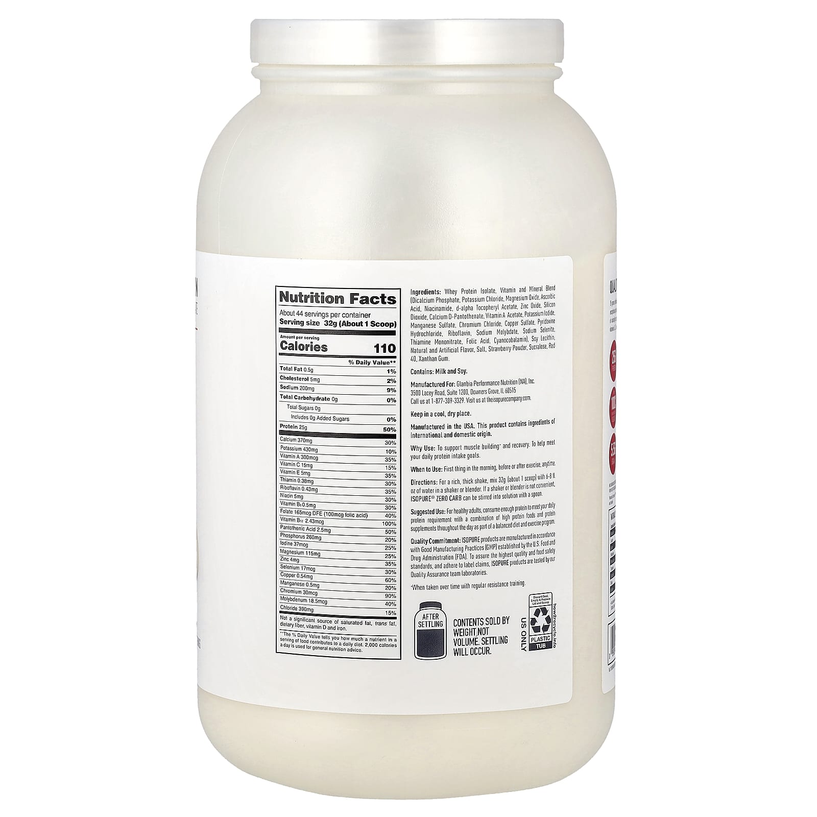 Протеиновый порошок Isopure Zero Carb Strawberries & Cream, 1.4 кг