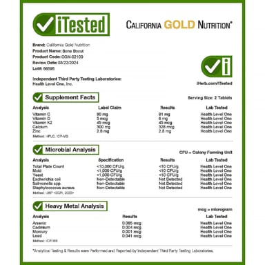 Магний California Gold Nutrition Bone Boost® with Calcium Vitamin C and Potassium, 120 таблеток
