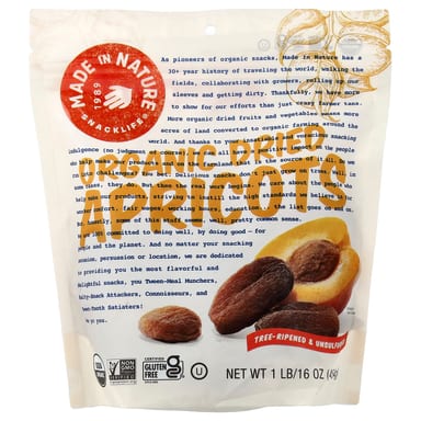 Сушёные абрикосы Made in Nature Organic Tree-Ripened & Unsulfured, 454 г