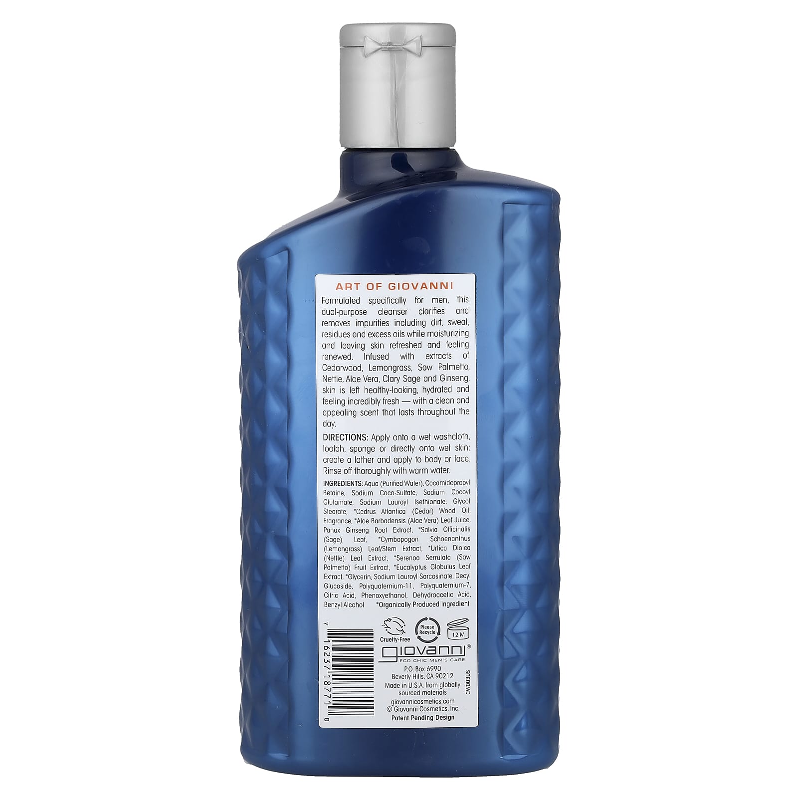 Средство для умывания Giovanni Art Of Giovanni Men 2-In-1 Daily Body Wash & with Ginseng and Eucalyptus, 499 мл — фото 2