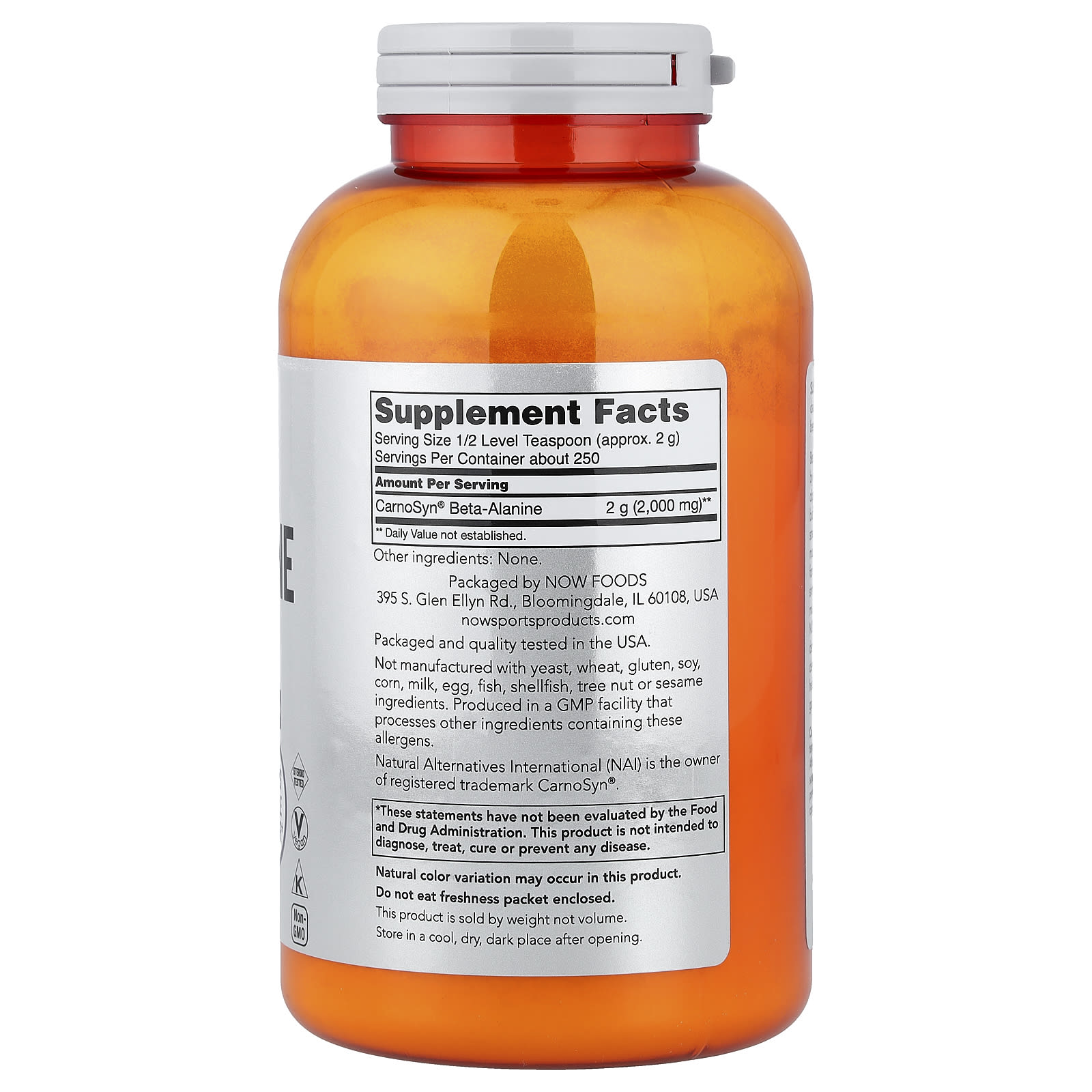 Бета-аланин NOW Foods Sports Beta-Alanine, 500 г — фото 2