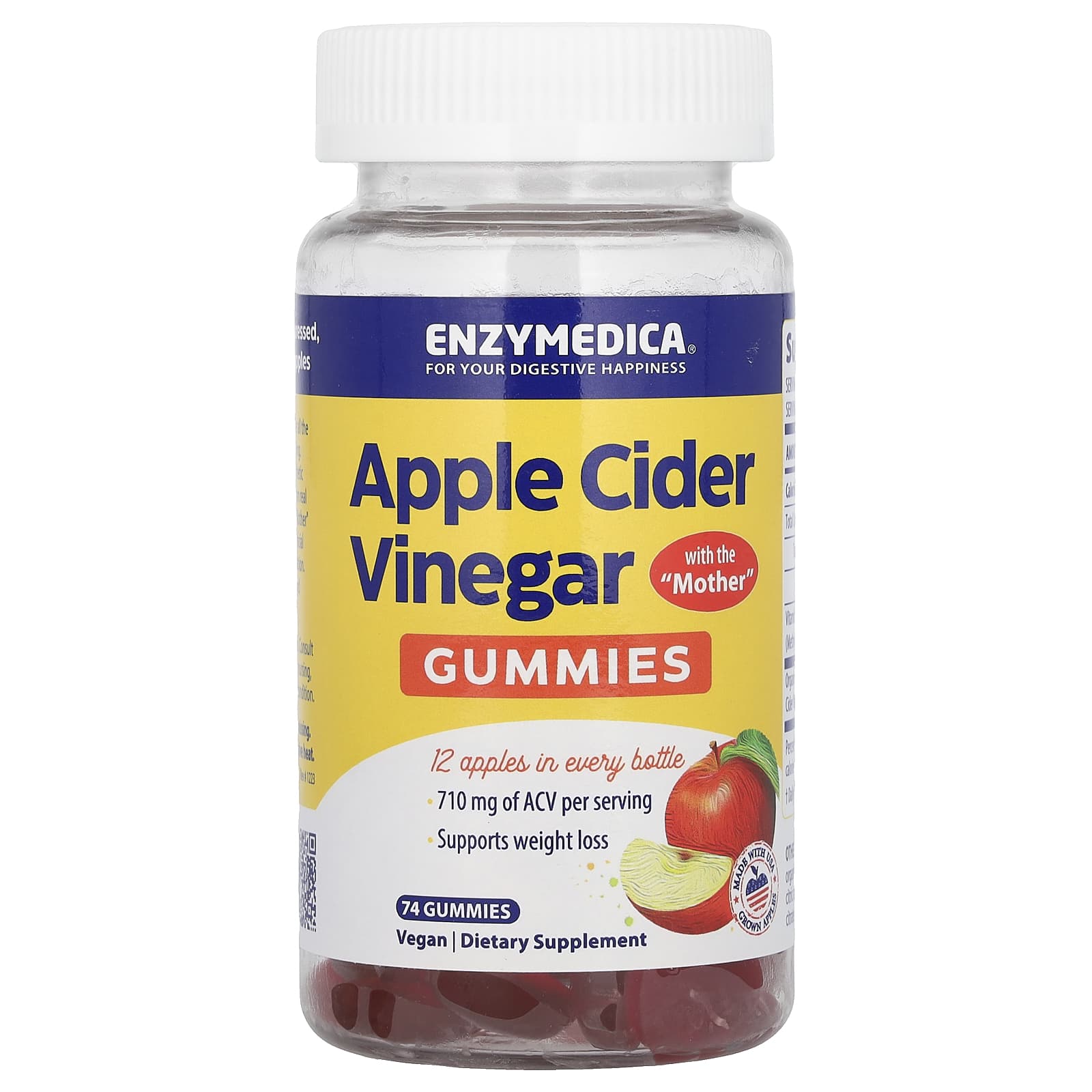 Яблочный уксус Enzymedica Gummies with the Mother, 74 жевательных пастилок
