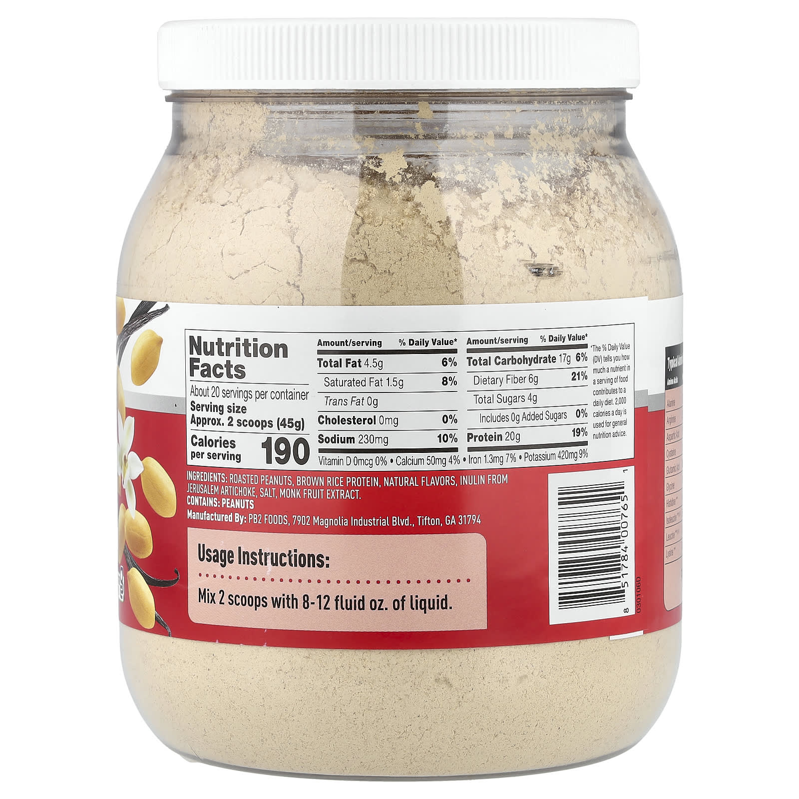 Протеин PB2 Foods Performance Peanut, вкус Vanilla, 907 г — фото 2