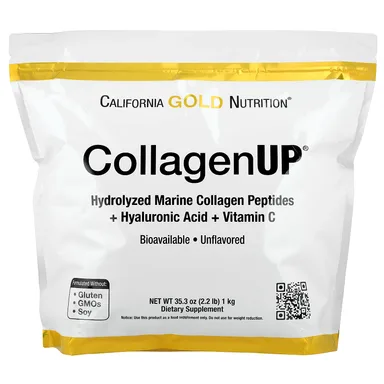 Фото товара: Гиалуроновая кислота California Gold Nutrition CollagenUP® Hydrolyzed Marine Collagen Peptides with and Vitamin C, без вкуса, 1 кг
