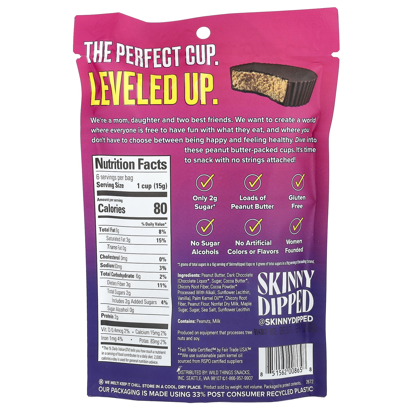 Темный шоколад SkinnyDipped, вкус Dark Chocolate Peanut Butter Cups, 90 г — фото 2