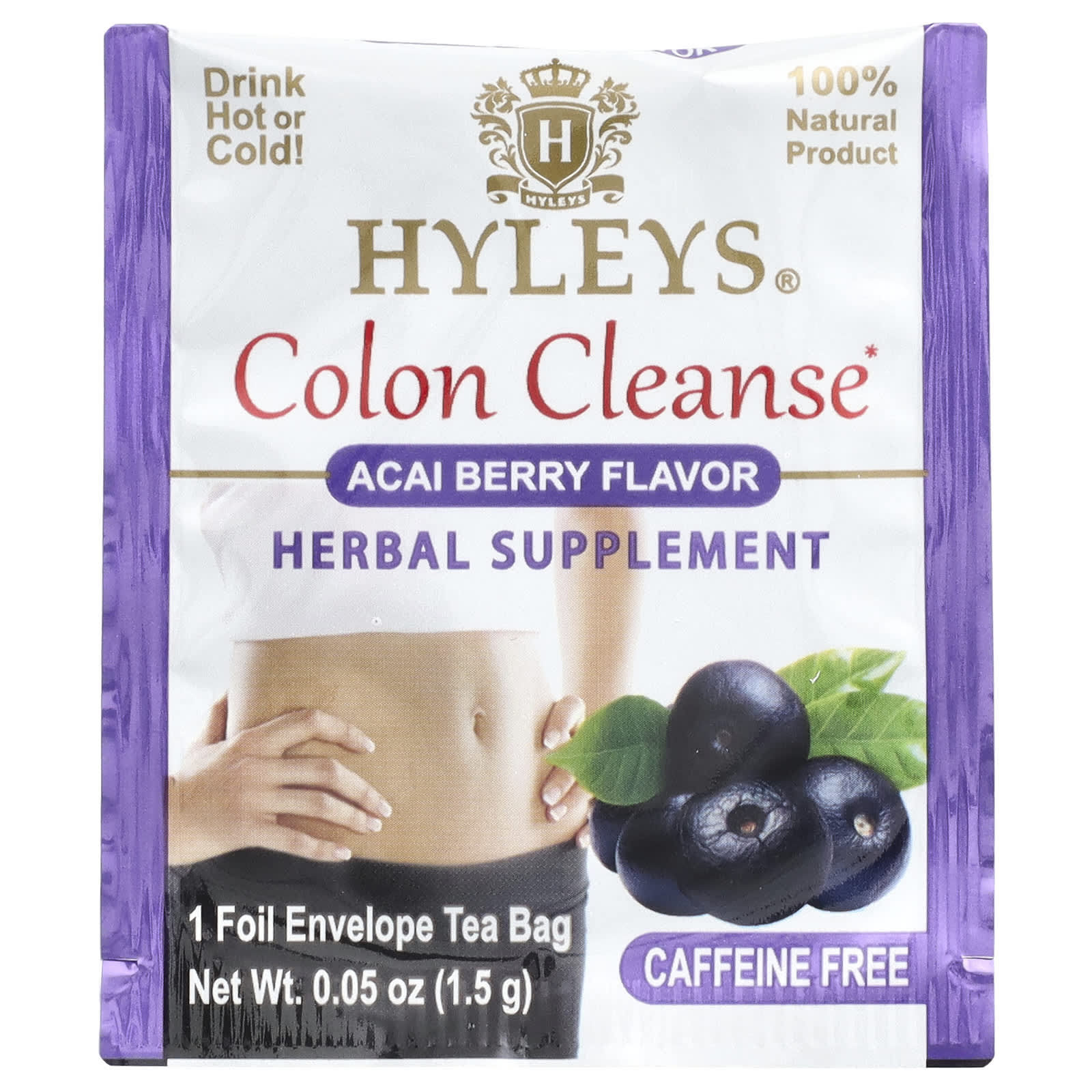 Чайные пакетики Hyleys Tea Colon Cleanse 25 Foil Envelop, без кофеина, вкус Acai Berry, 37.5 г — фото 2
