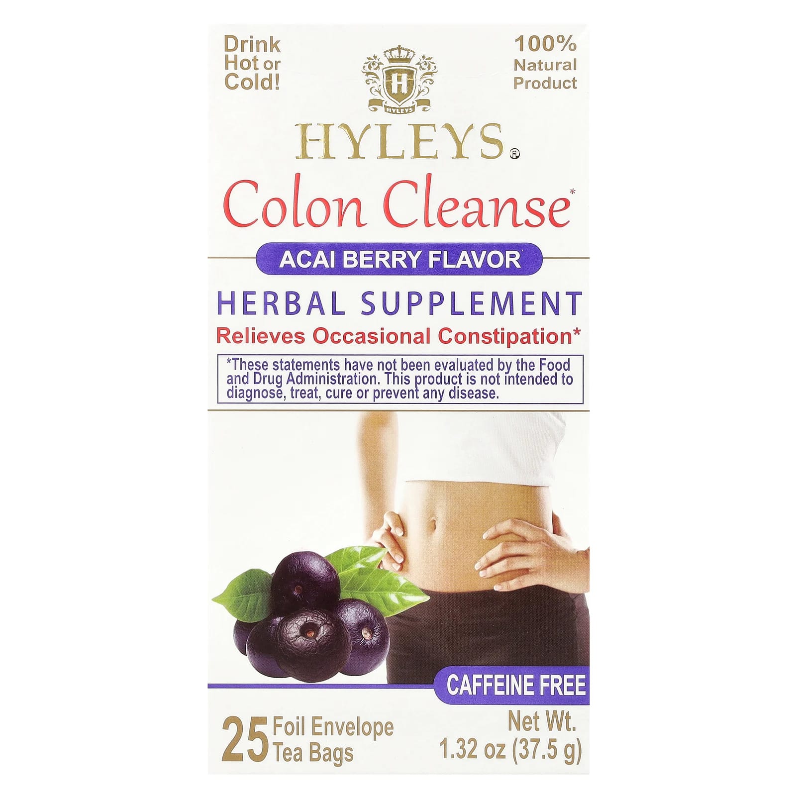 Чайные пакетики Hyleys Tea Colon Cleanse 25 Foil Envelop, без кофеина, вкус Acai Berry, 37.5 г — фото 3