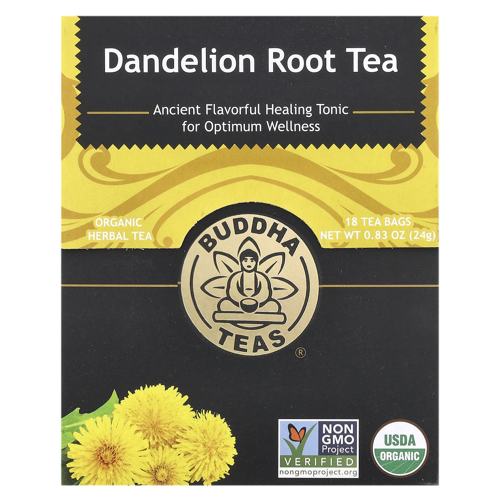 Травяной чай Buddha Teas Organic Dandelion Root 18 Tea Bags, без кофеина, 24 г, чайные пакетики — фото 2