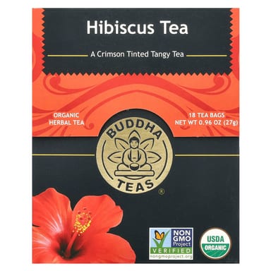 Травяной чай Buddha Teas Organic 18 Tea Bags, без кофеина, оттенок Hibiscus, 27 г, чайные пакетики