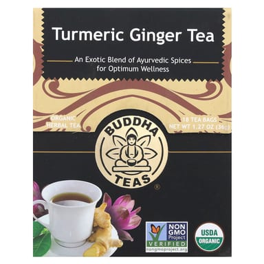 Травяной чай Buddha Teas Organic Turmeric Ginger 18 Tea Bags, без кофеина, 36 г, чайные пакетики