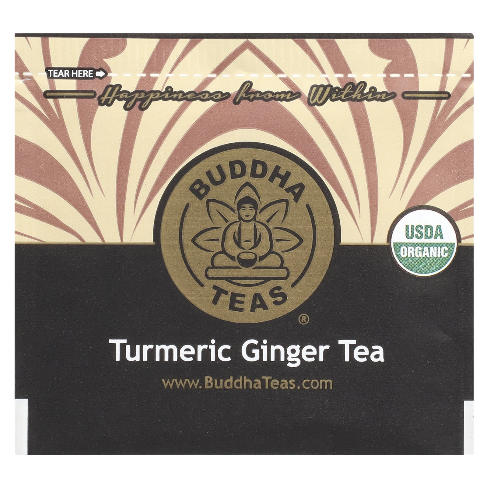 Травяной чай Buddha Teas Organic Turmeric Ginger 18 Tea Bags, без кофеина, 36 г, чайные пакетики — фото 3