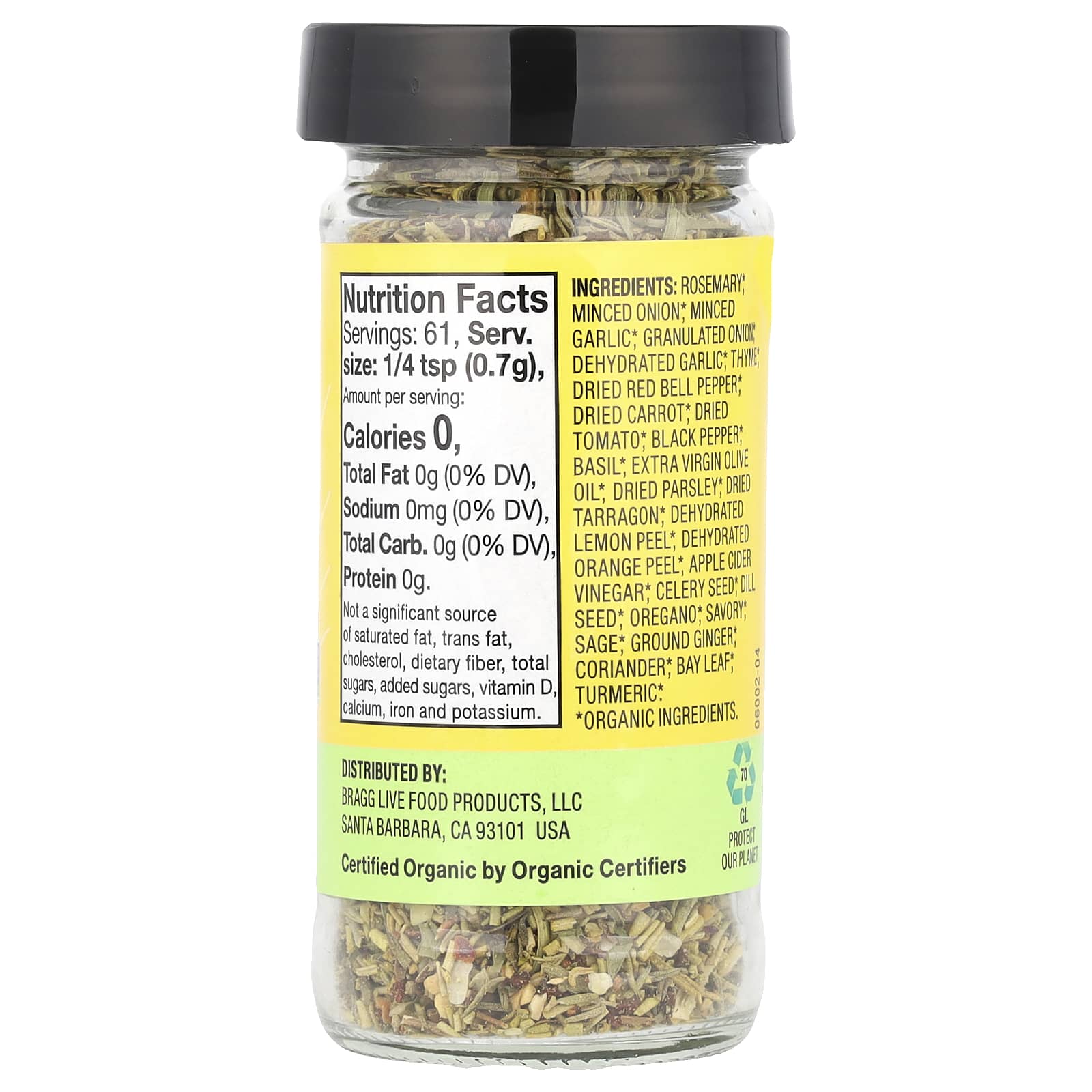Приправа Bragg Organic Sprinkle 24 Herbs & Spices Salt-Free Blend, 42 г — фото 2