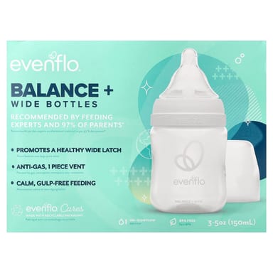 Бутылочки Evenflo Feeding Balance+, широкие, 0+ месяцев, медленный поток, 3 бутылочки, 5 унций (150 мл) каждая