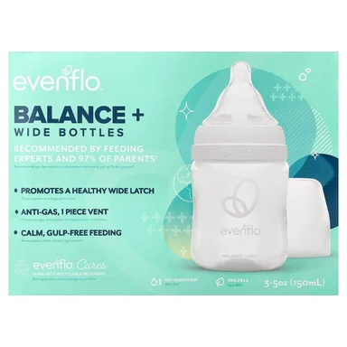 Фото товара: Бутылочки Evenflo Feeding Balance+, широкие, 0+ месяцев, медленный поток, 3 бутылочки, 5 унций (150 мл) каждая